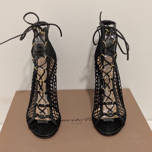 Gianvito Rossi Black Lace-Up Mesh Heels - Picture 5 of 5